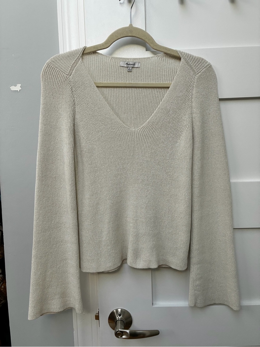 Madewell Cream V-Neck Ribbed Sweater - Picture 6 of 9
